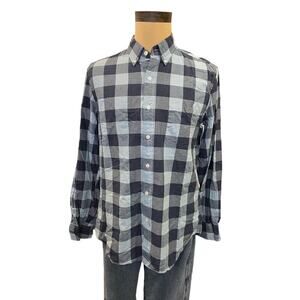 J Crew Mercantile Slim Blue Check Button Down Shirt L